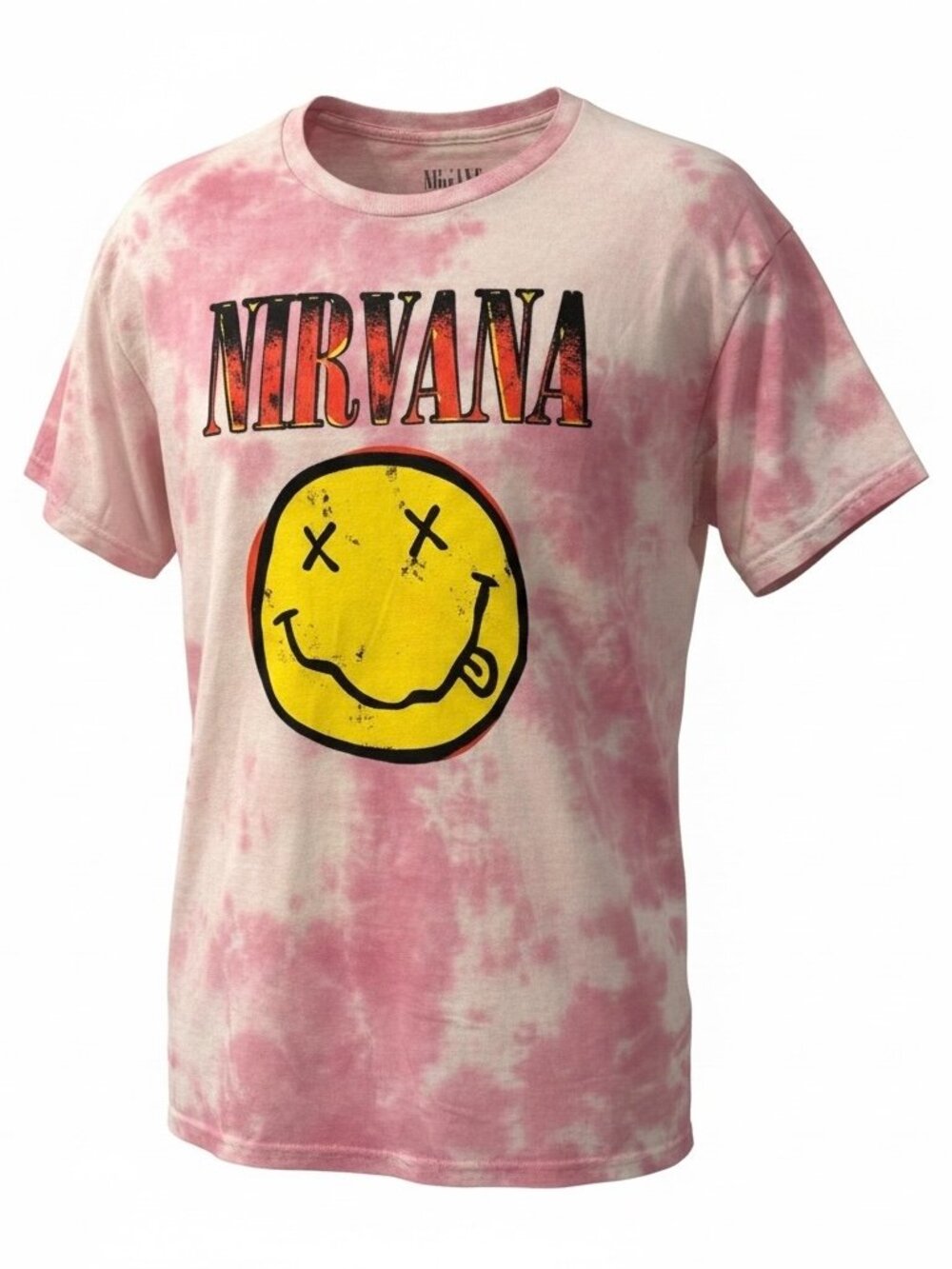 Nirvana Pink Tie Dye Smiley Face Retro Pop Culture Unisex T-Shirt - Large